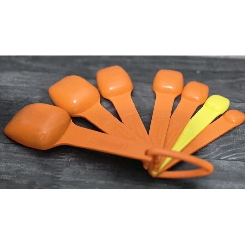 Vintage Multicolored Tupperware Measuring Spoons Set of 7 Retro Kitchen Orange